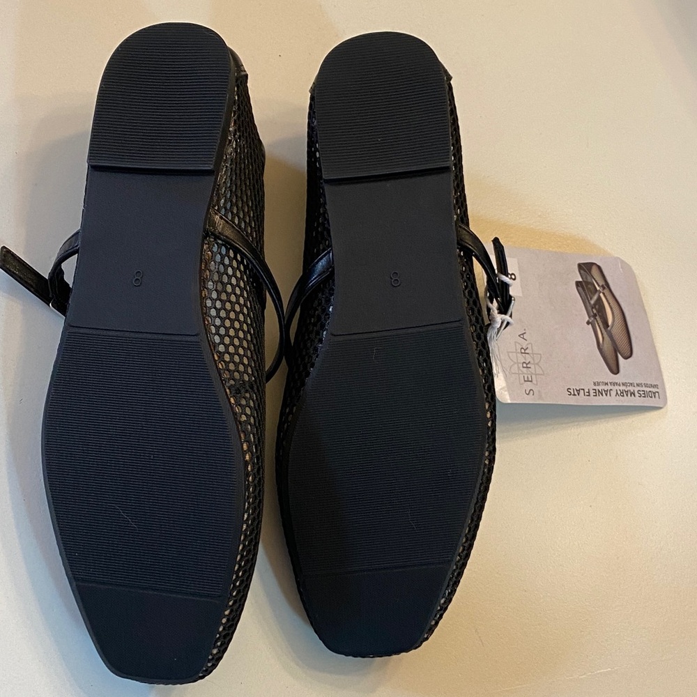 SERRA Black Mesh Mary Jane Flats with Buckle Strap - Picture 2 of 5